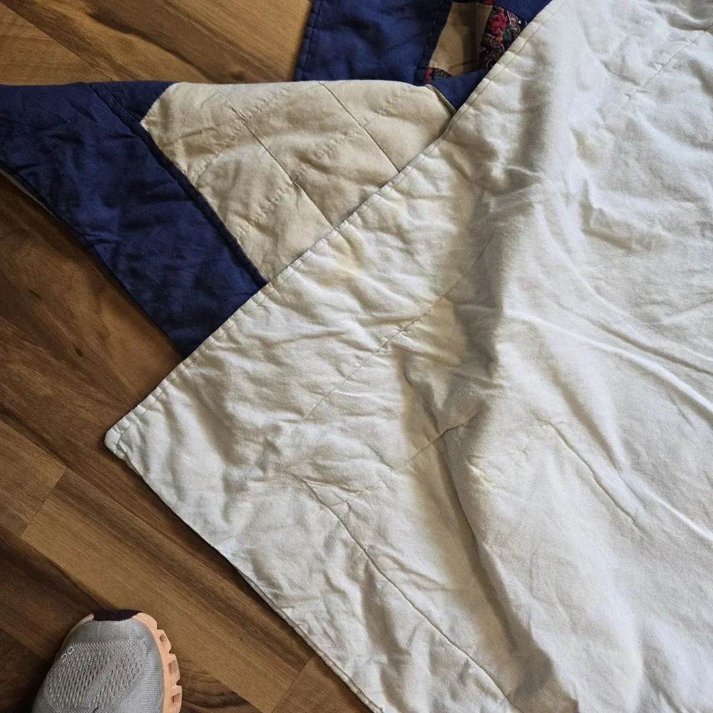 Vintage Quilt -Red Blue Double Irish Chain Pattern - Full/Queen Size 94×80